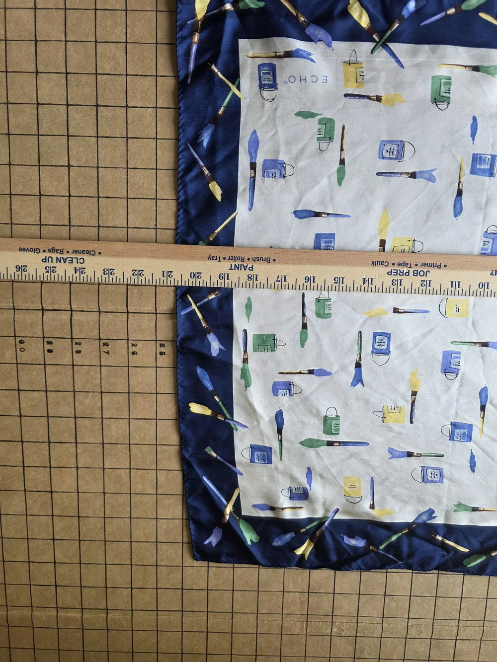 Echo Vintage Paintbrush & Paint Bottle Print Square Scarf 21x21. Rare Print